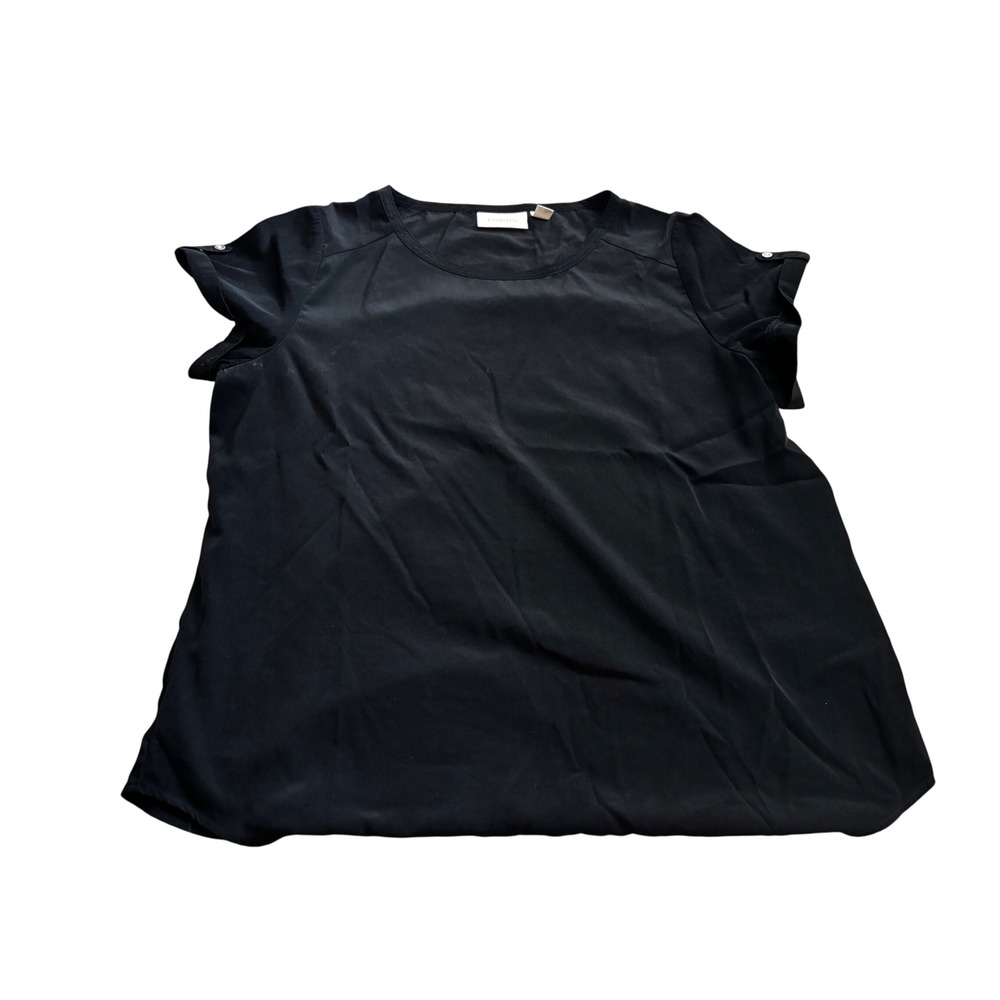 Chico's Short Sleeve Blouse Size 3 Black Button Tab Sleeve Professional Top